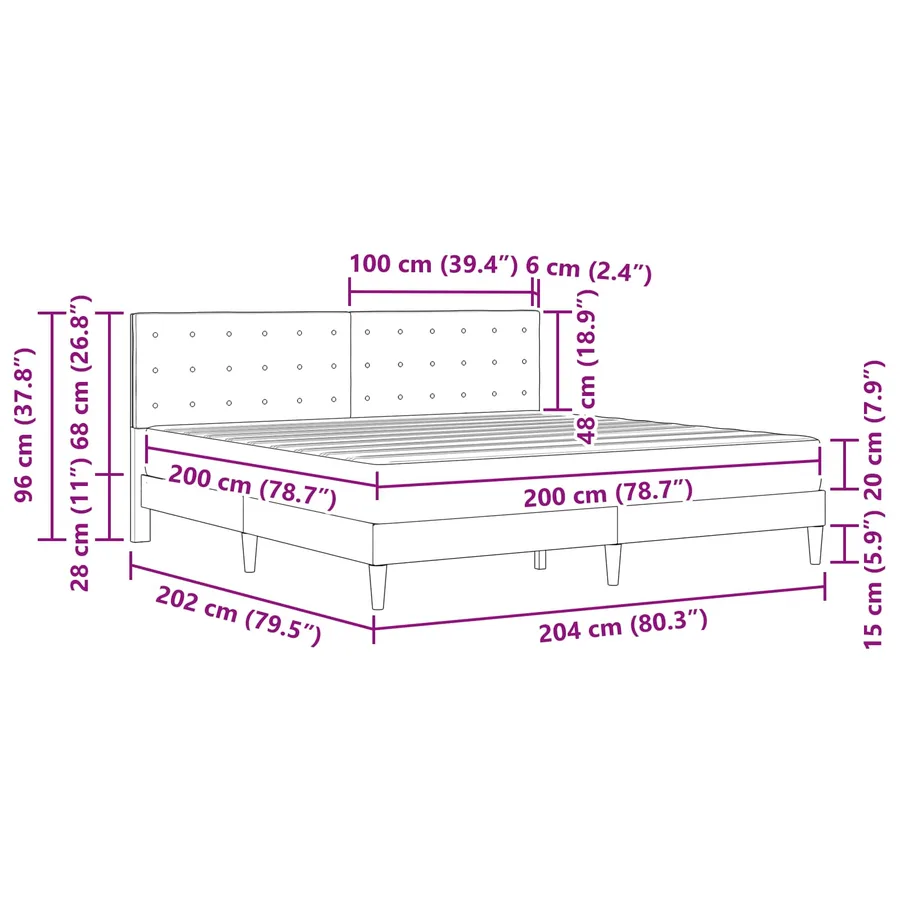 Cadre de lit avec matelas Gris clair 200 x 200 cm Tissu - 11