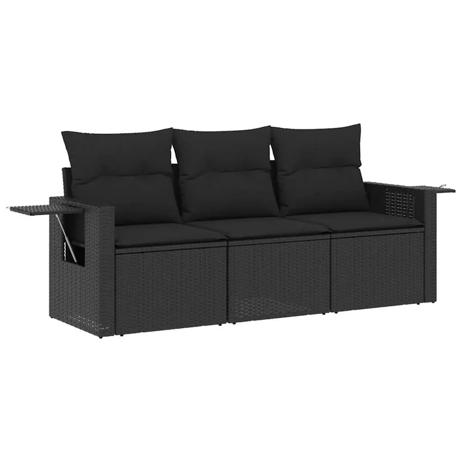 Salon de jardin 3 pcs avec coussins noir résine tressée - 2