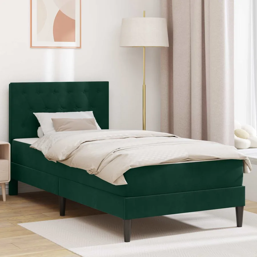Cadre de lit avec matelas Vert foncé 100 x 200 cm Velours
