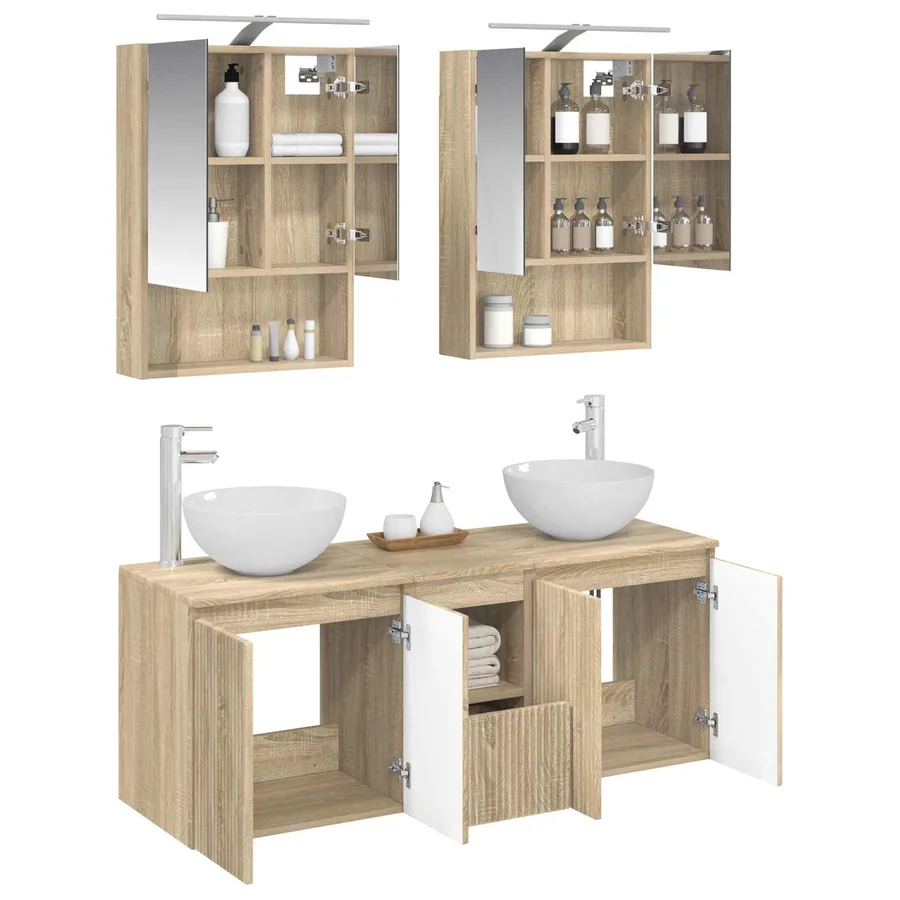 Ensemble d'armoire de salle de bain 5 pcs Chêne Sonoma - 3