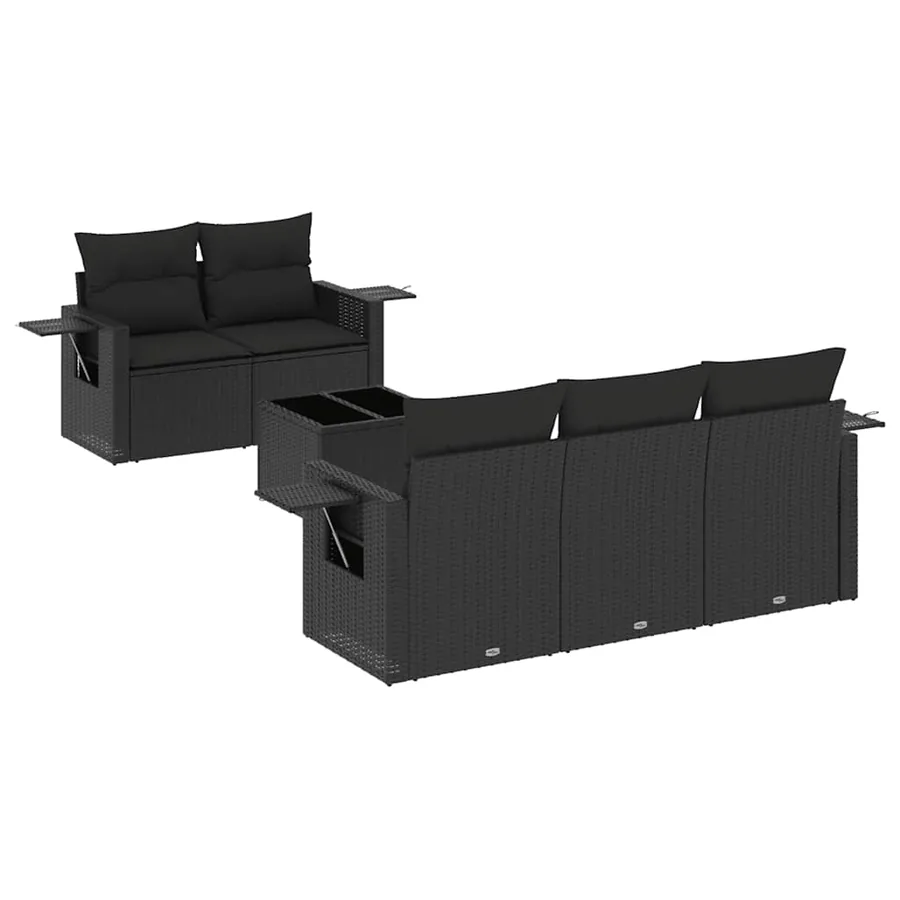 Salon de jardin 6 pcs avec coussins noir résine tressée - 2