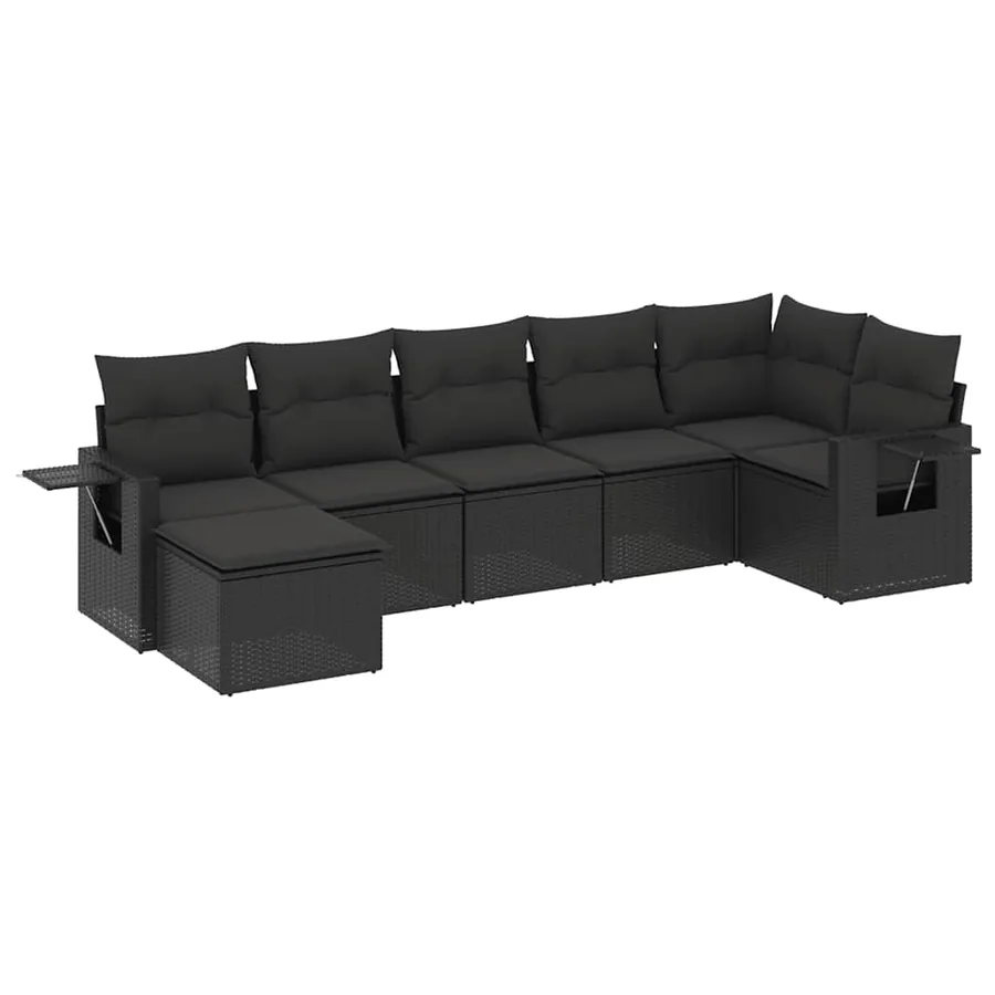 Salon de jardin 7 pcs avec coussins noir résine tressée 62 x 62 x 69 cm - 54,7 kg - 2