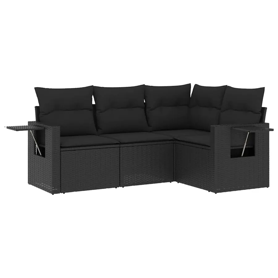 Salon de jardin 4 pcs avec coussins noir résine tressée - 2