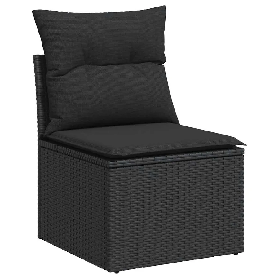 Salon de jardin 4 pcs avec coussins noir résine tressée - 3
