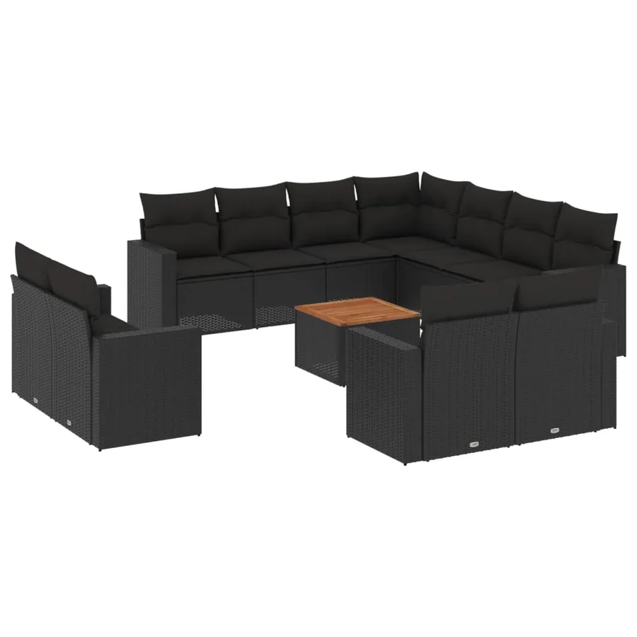 Salon de jardin 12 pcs avec coussins noir résine tressée - 2