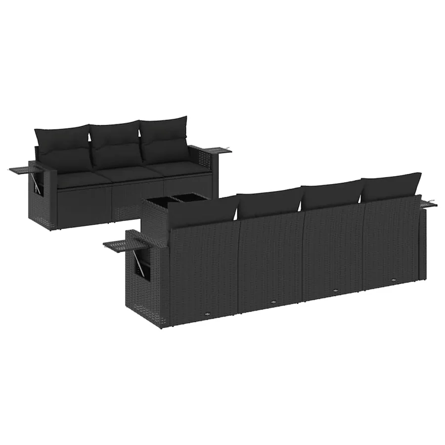 Salon de jardin 8 pcs avec coussins noir résine tressée - 2