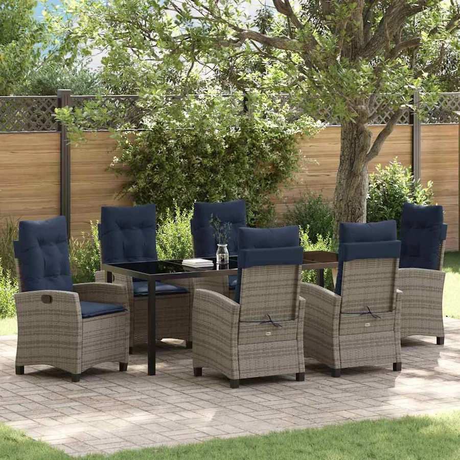 Ensemble de salle à manger pour jardin 7 pcs Gris polyrotin