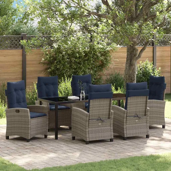 Ensemble de salle à manger pour jardin 7 pcs Gris polyrotin