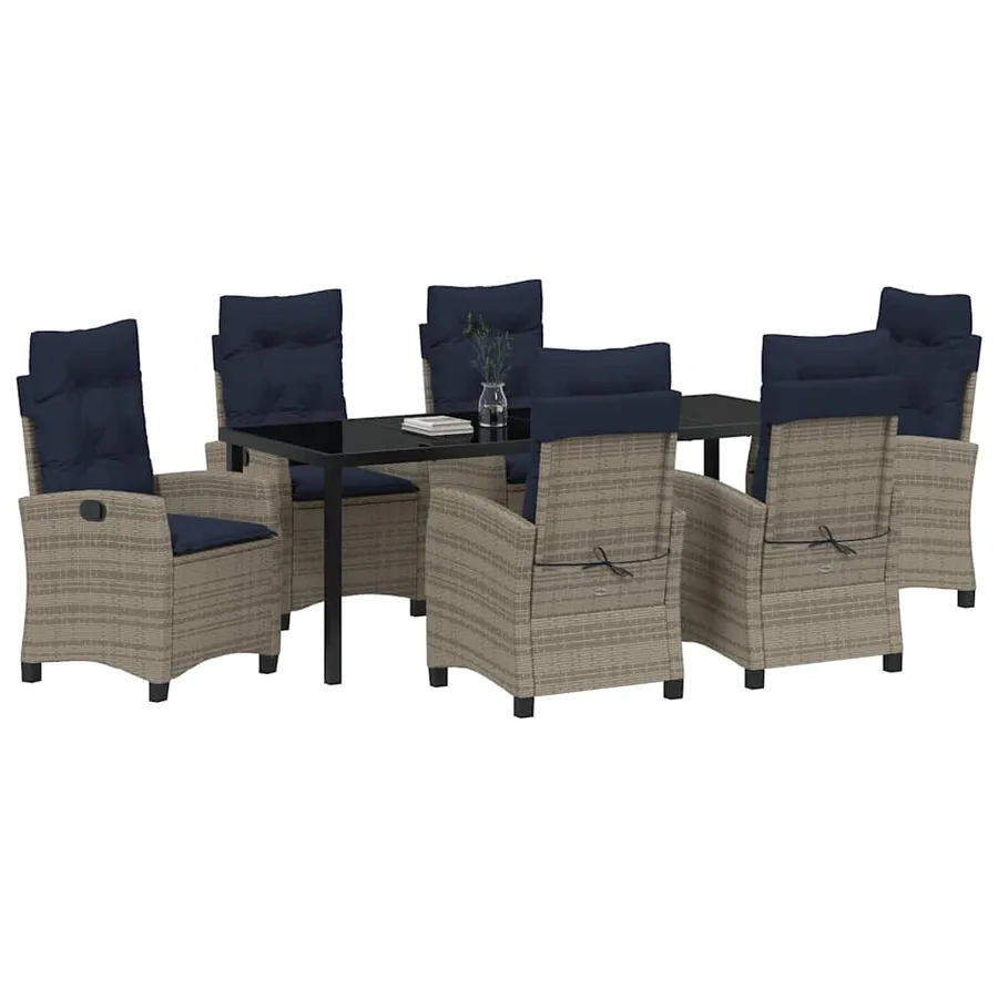 Ensemble de salle à manger pour jardin 7 pcs Gris polyrotin - 3