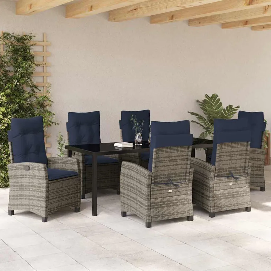 Ensemble de salle à manger pour jardin 7 pcs Gris polyrotin - 4