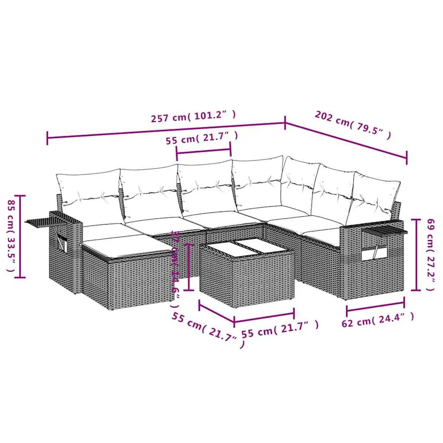 Salon de jardin 8 pcs avec coussins noir résine tressée - 10