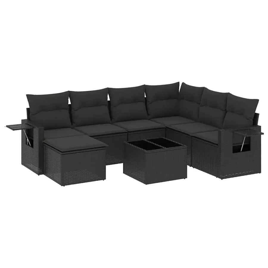 Salon de jardin 8 pcs avec coussins noir résine tressée - 2