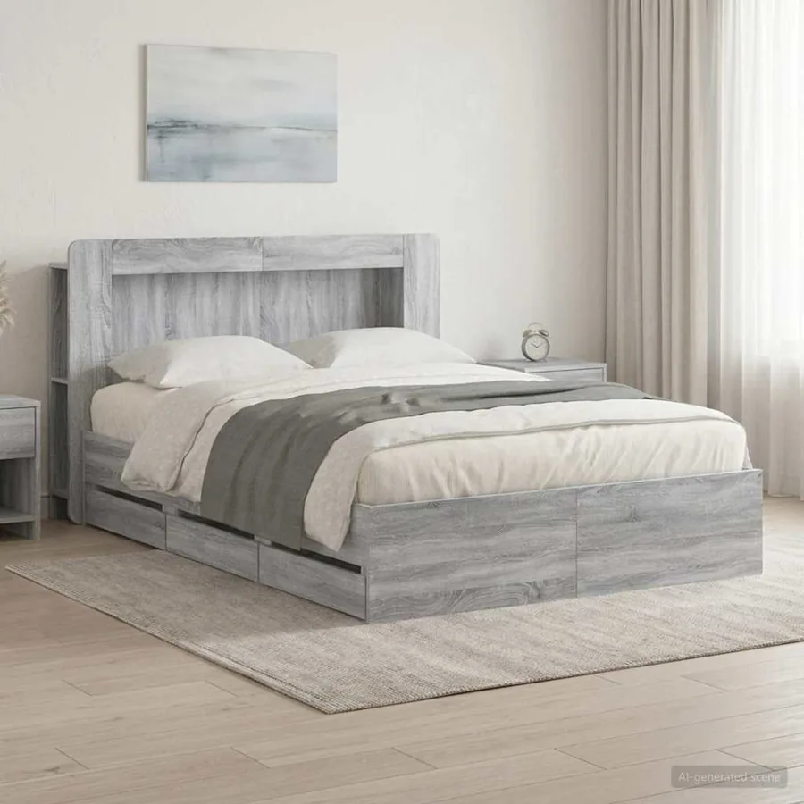 Cadre de lit avec rangement Sonoma gris 140 x 200 cm