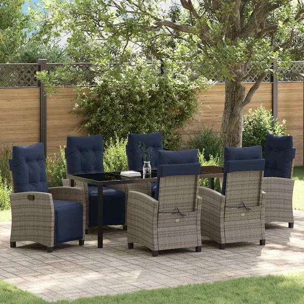 Ensemble de salle à manger pour jardin 7 pcs Gris polyrotin