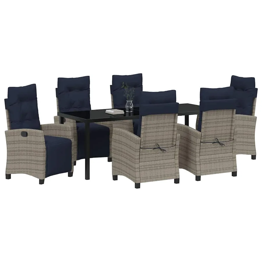 Ensemble de salle à manger pour jardin 7 pcs Gris polyrotin - 3