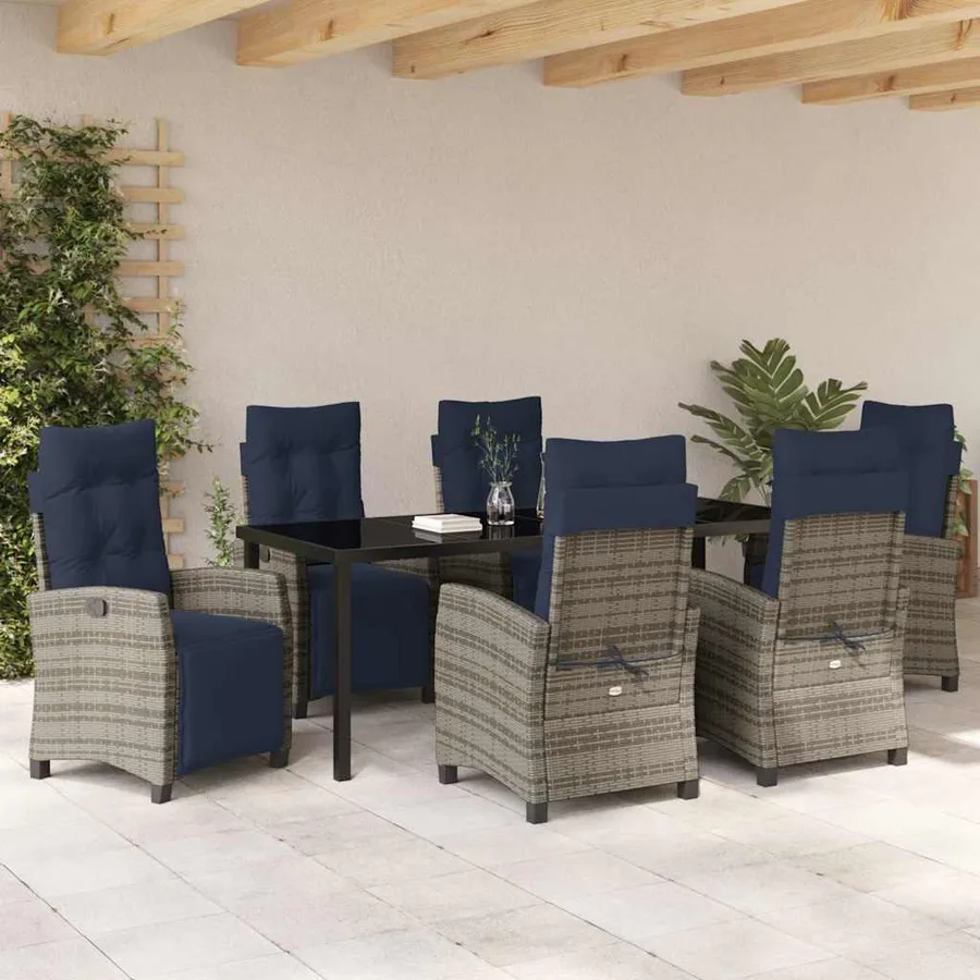 Ensemble de salle à manger pour jardin 7 pcs Gris polyrotin - 4