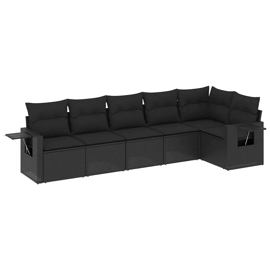 Salon de jardin 6 pcs avec coussins noir résine tressée - 2