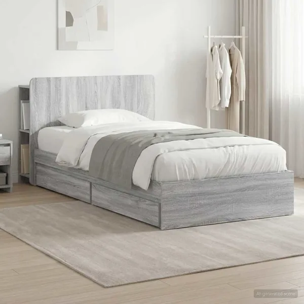 Cadre de lit avec rangement avec tiroir Sonoma gris 75 x 190 cm