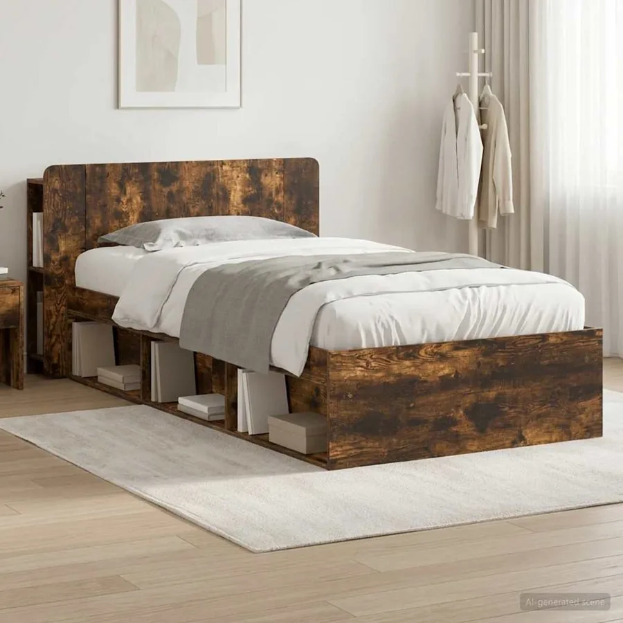 Cadre de lit avec rangement Chêne fumé 75 x 190 cm