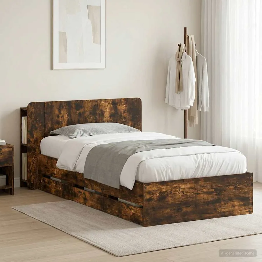 Cadre de lit avec rangement Chêne fumé 75 x 190 cm