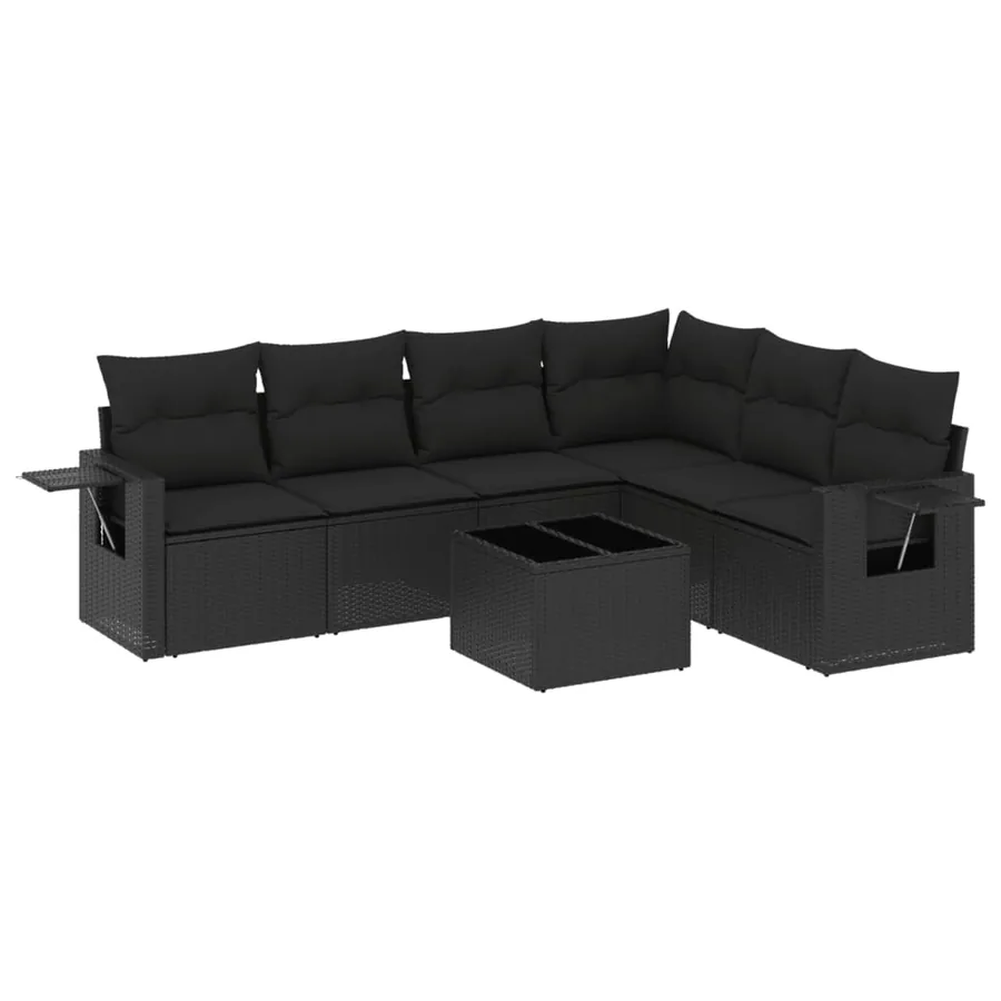 Salon de jardin 7 pcs avec coussins noir résine tressée 62 x 62 x 69 cm - 56,7 kg - 2