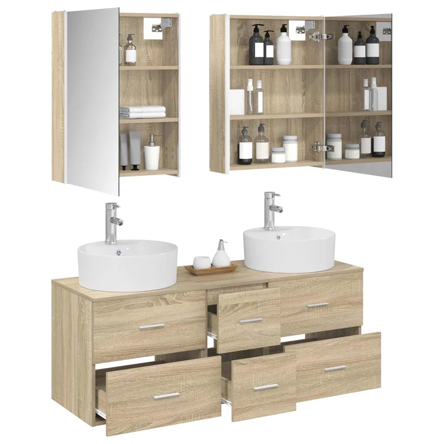 Ensemble de mobilier de salle de bain 5 pcs Chêne Sonoma - 3