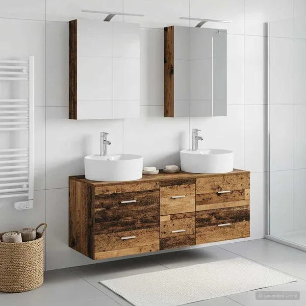 Ensemble de mobilier de salle de bain 5 pcs Bois ancien
