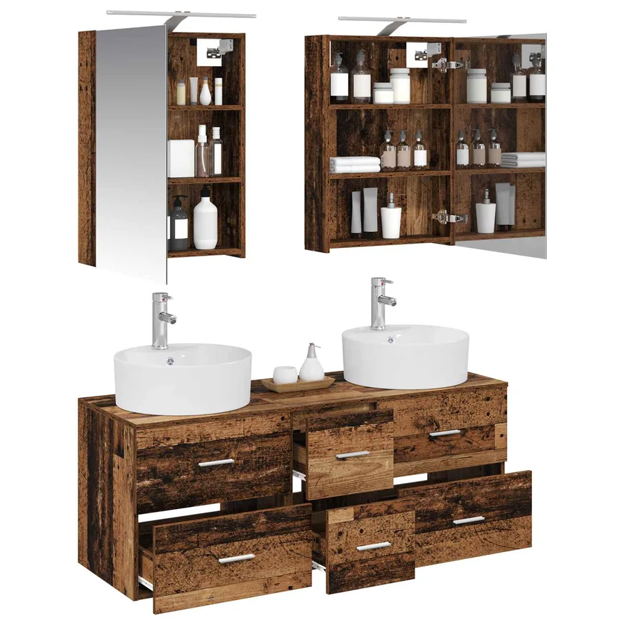 Ensemble de mobilier de salle de bain 5 pcs Bois ancien - 3