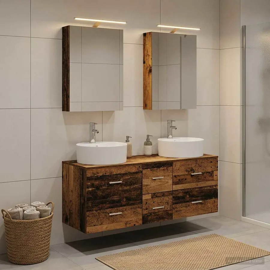 Ensemble de mobilier de salle de bain 5 pcs Bois ancien - 4