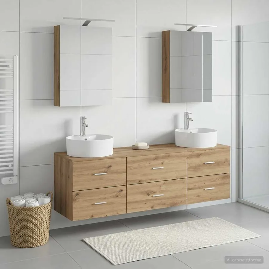 Ensemble de mobilier de salle de bain 5 pc Chêne artisanal