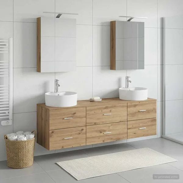 Ensemble de mobilier de salle de bain 5 pc Chêne artisanal