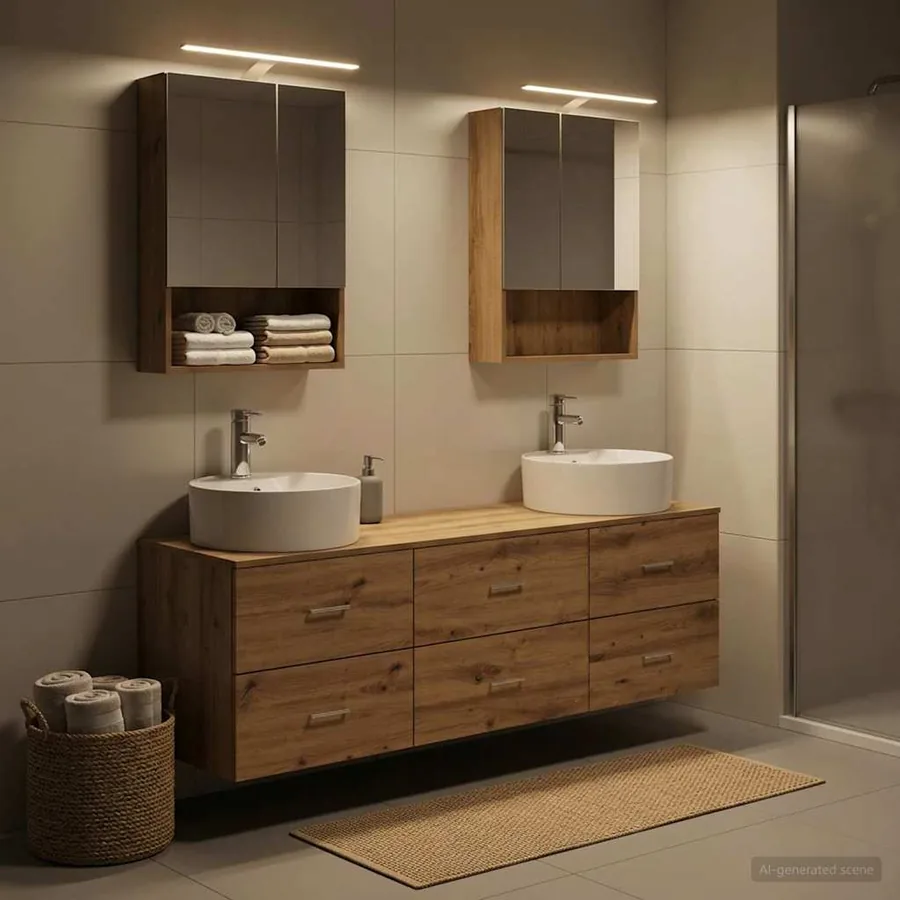Ensemble de mobilier de salle de bain 5 pc Chêne artisanal
