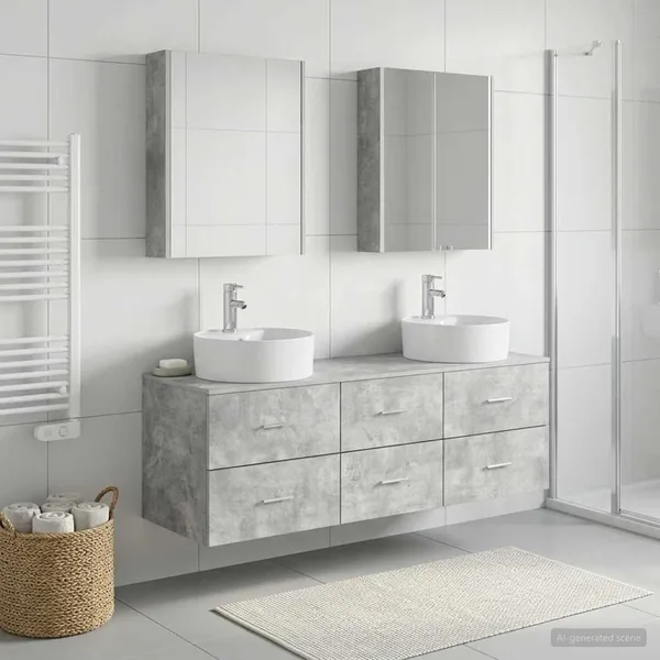 Ensemble de mobilier de salle de bain 5 pcs Gris béton