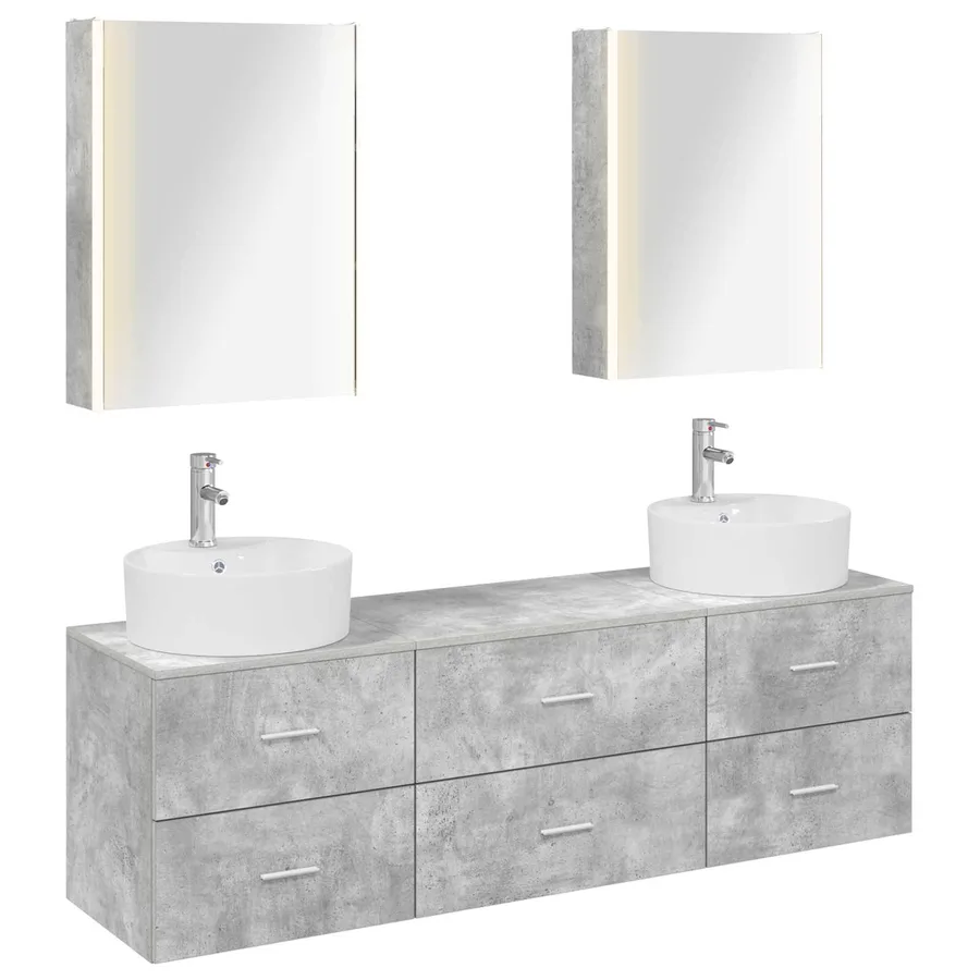 Ensemble de mobilier de salle de bain 5 pcs Gris béton - 2