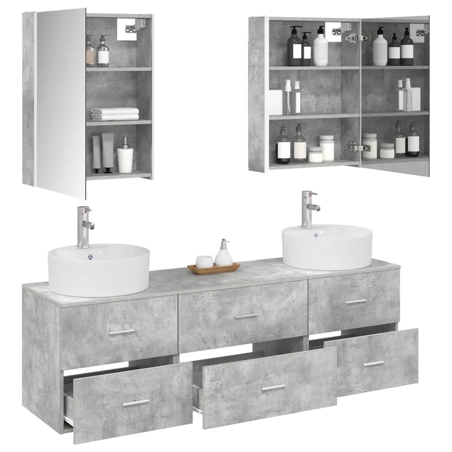 Ensemble de mobilier de salle de bain 5 pcs Gris béton - 3