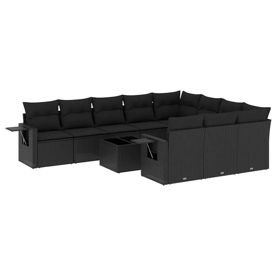 Salon de jardin 11 pcs avec coussins noir résine tressée - 2