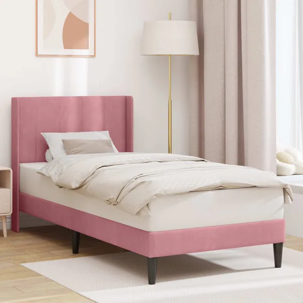 Cadre de lit avec tête de lit Rose 90 x 190 cm Velours