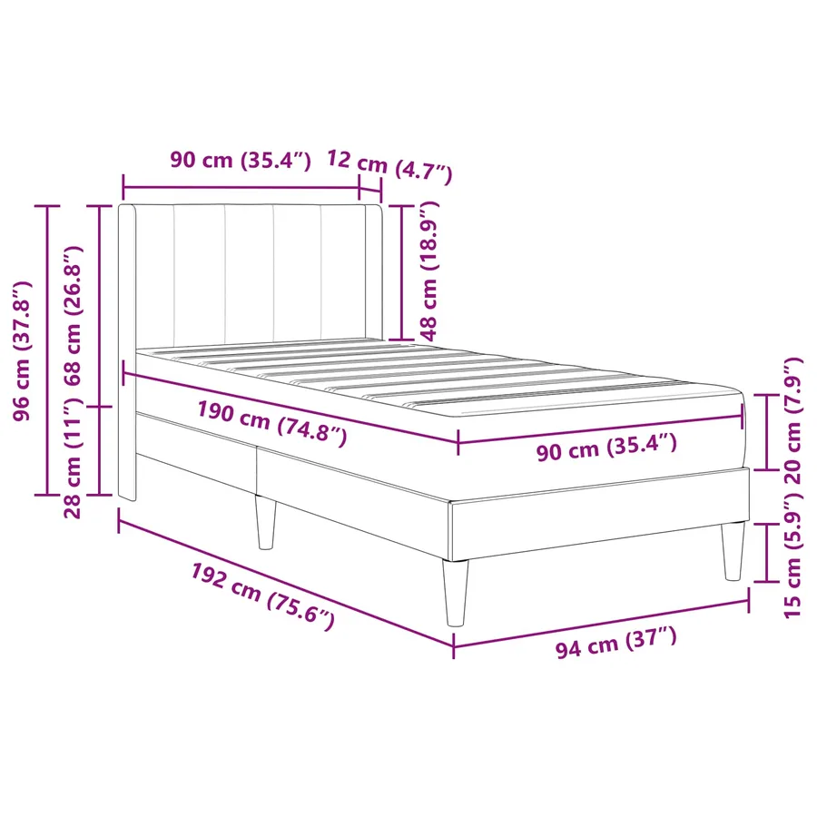 Cadre de lit avec matelas Rose 90 x 190 cm Velours - 11