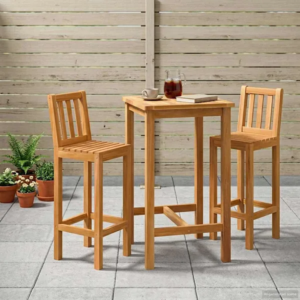 Ensemble de bar extérieur 3 pcs Non traité Bois de teck massif