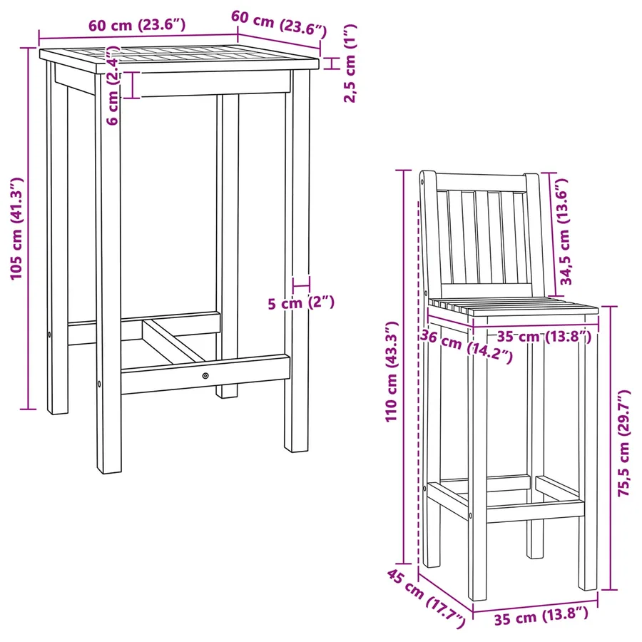 Ensemble de bar extérieur 3 pcs Non traité Bois de teck massif - 8