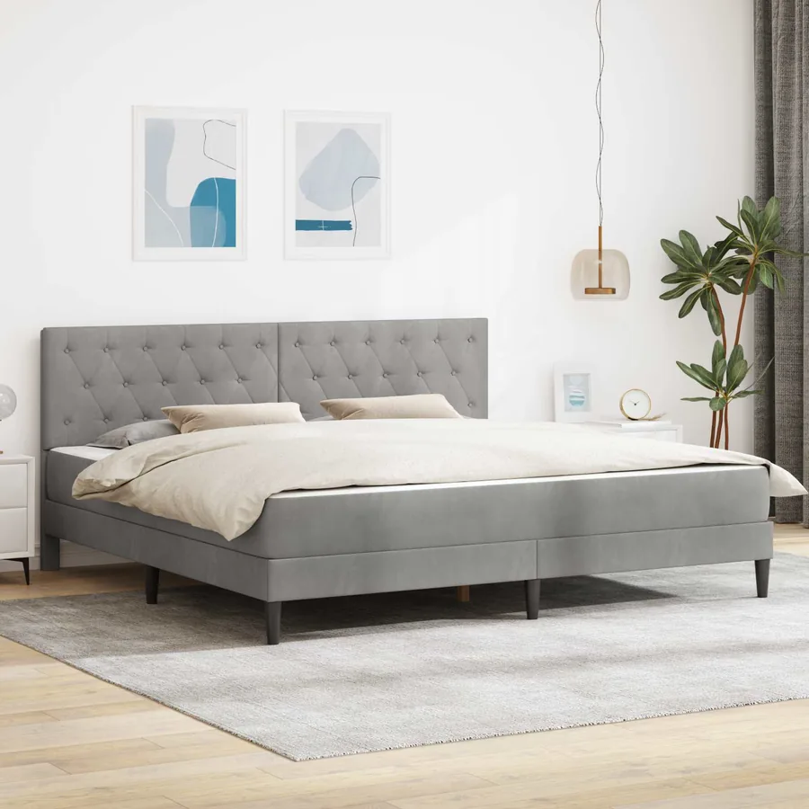 Cadre de lit avec matelas Gris clair 180 x 200 cm Velours