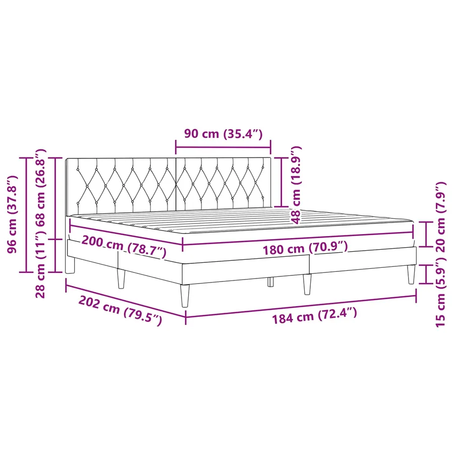 Cadre de lit avec matelas Gris clair 180 x 200 cm Velours - 11