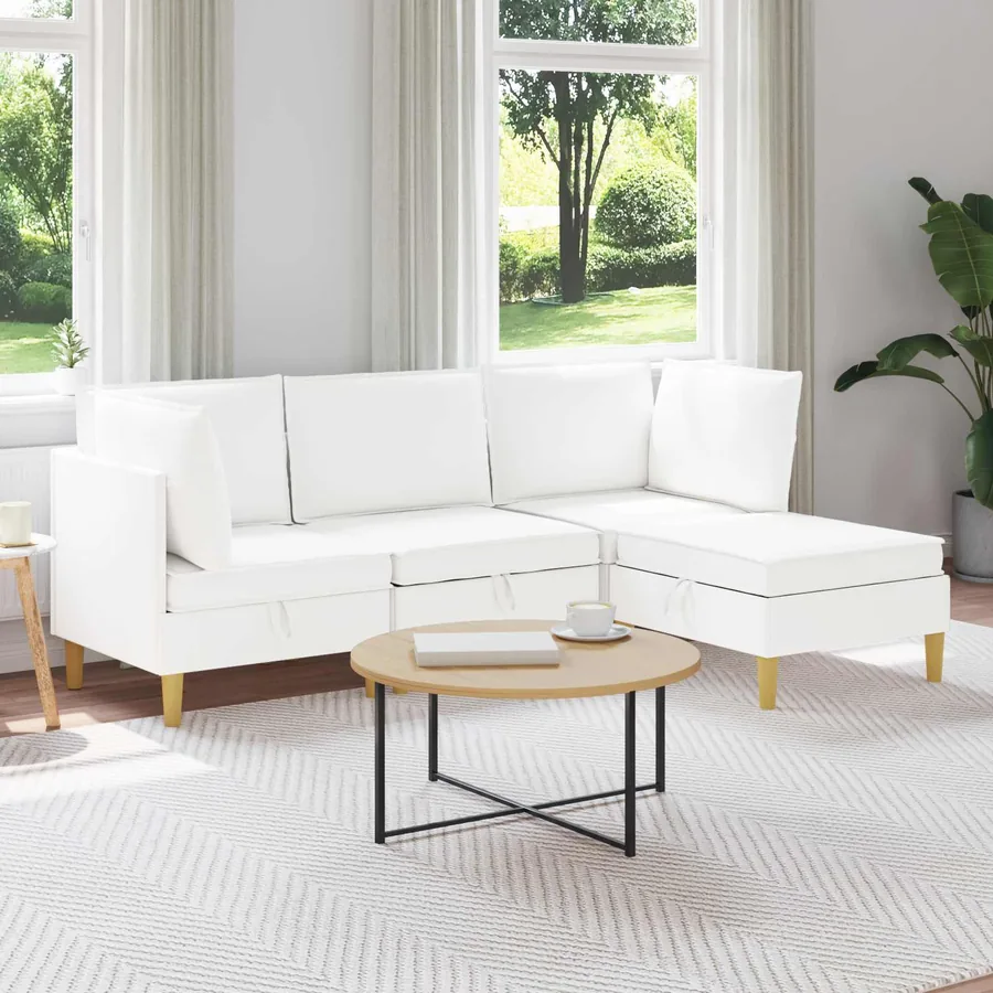 Canapé modulaire avec rangement 4 pcs Blanc Tissu
