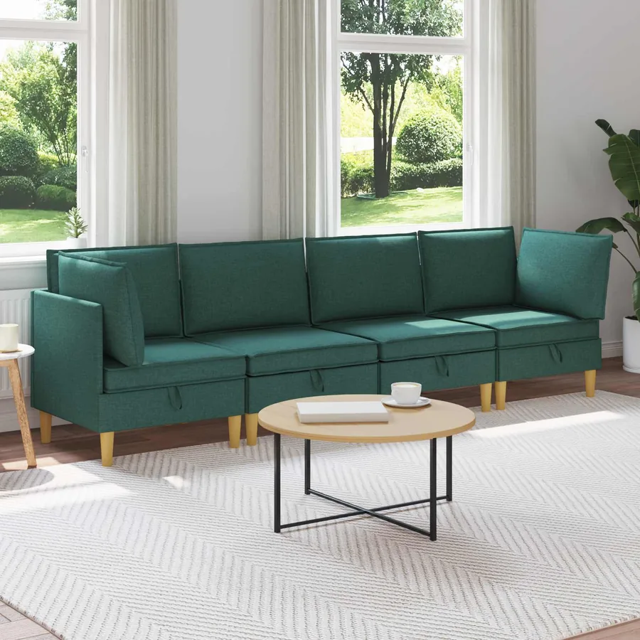 Canapé modulaire avec rangement 4 pcs Vert foncé Tissu