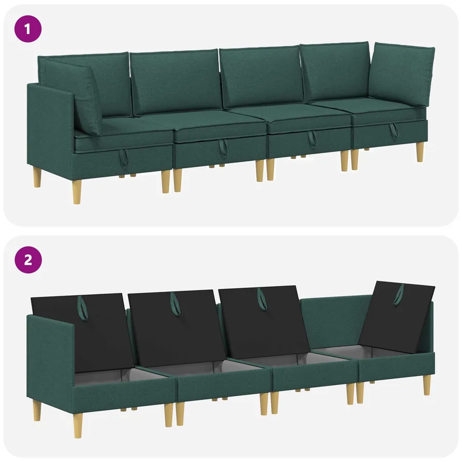 Canapé modulaire avec rangement 4 pcs Vert foncé Tissu - 9