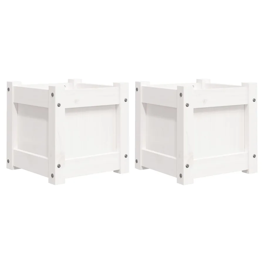 Jardinières 2 pcs blanc bois de pin massif - 2