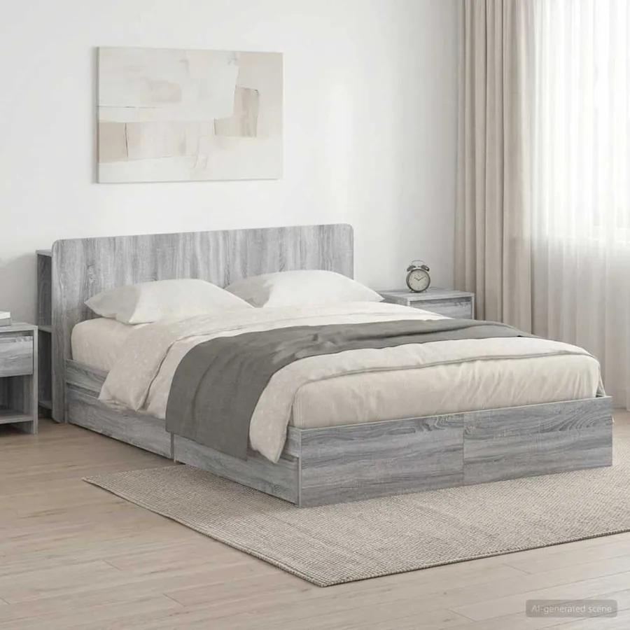 Cadre de lit avec rangement Sonoma gris 140 x 200 cm
