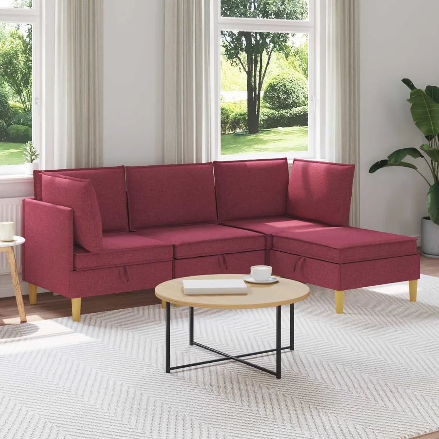 Canapé modulaire avec rangement 4 pcs Bordeaux Tissu