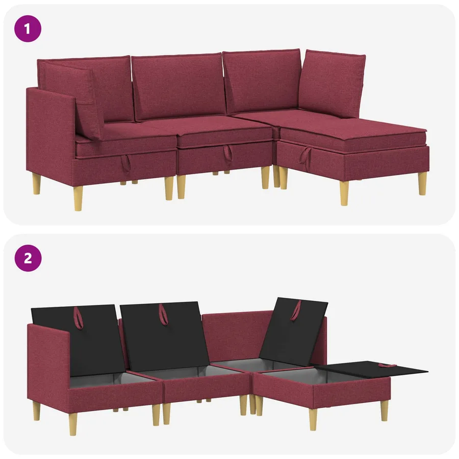 Canapé modulaire avec rangement 4 pcs Bordeaux Tissu - 10