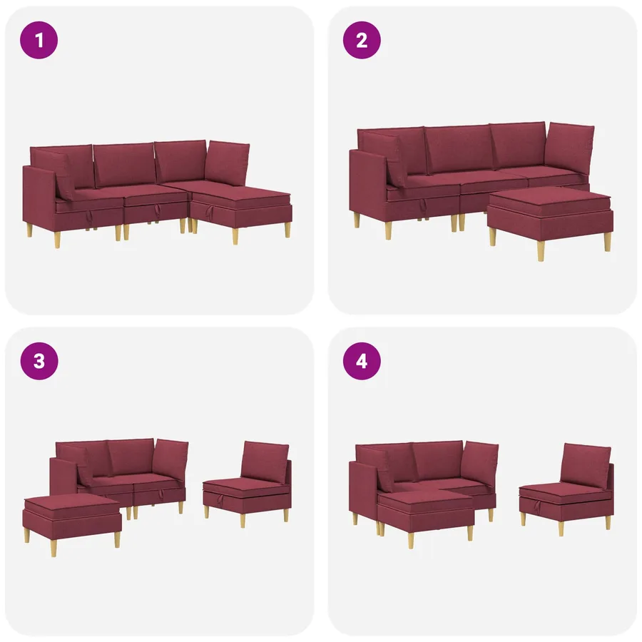 Canapé modulaire avec rangement 4 pcs Bordeaux Tissu - 11